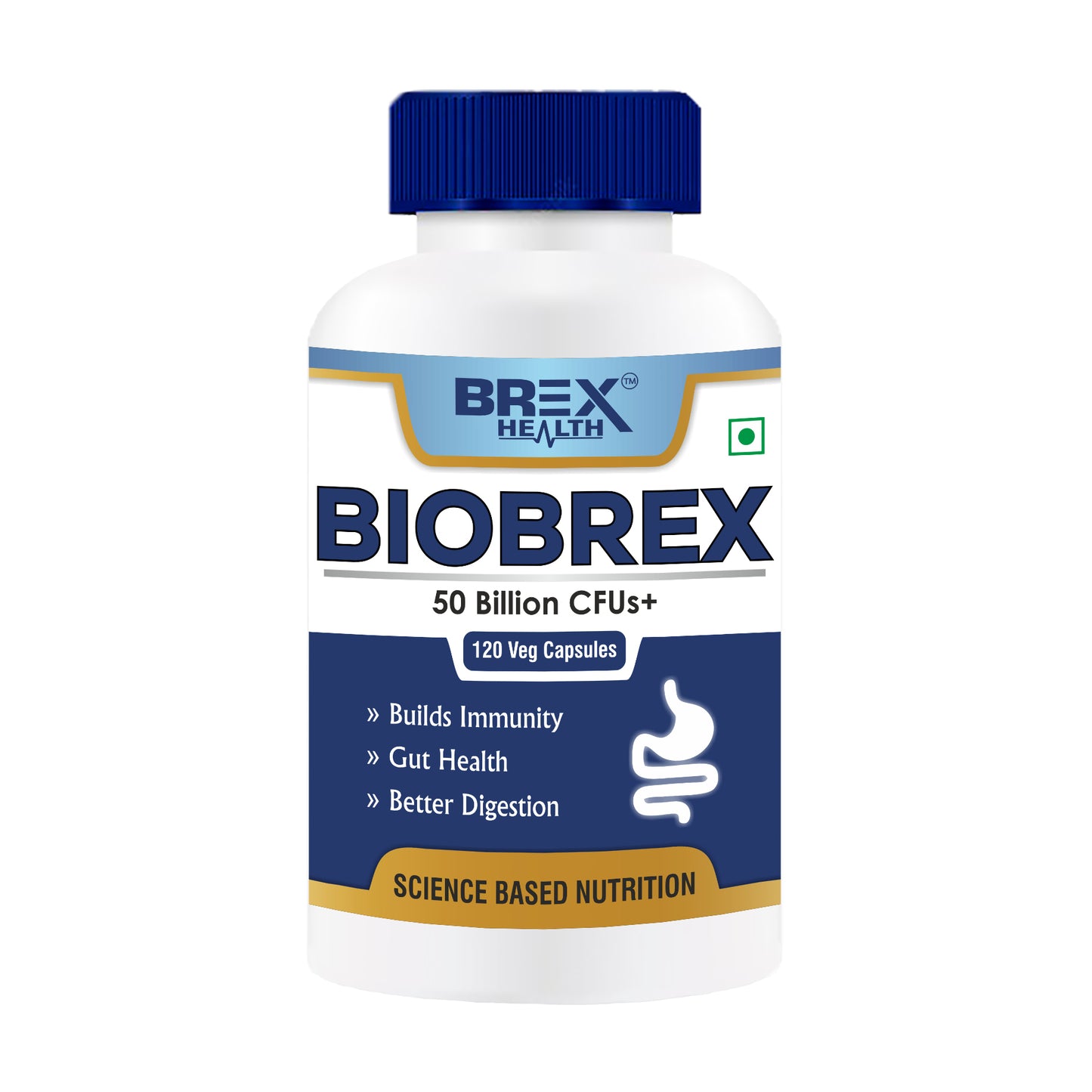 Brexhealth Biobrex Probiotics 50 Billion Supplement With 20 Prebiotic Strains & 150mg Pre Biotics, For Men & Women - 120 Veg Capsules