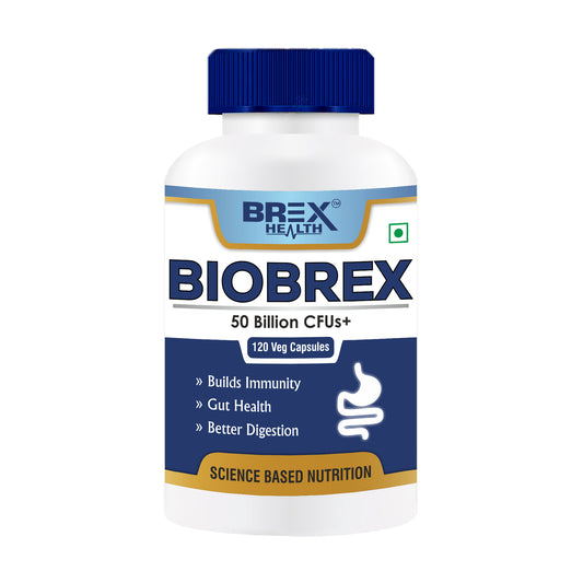 Brexhealth Biobrex Probiotics 50 Billion Supplement With 20 Prebiotic Strains & 150mg Pre Biotics, For Men & Women - 120 Veg Capsules