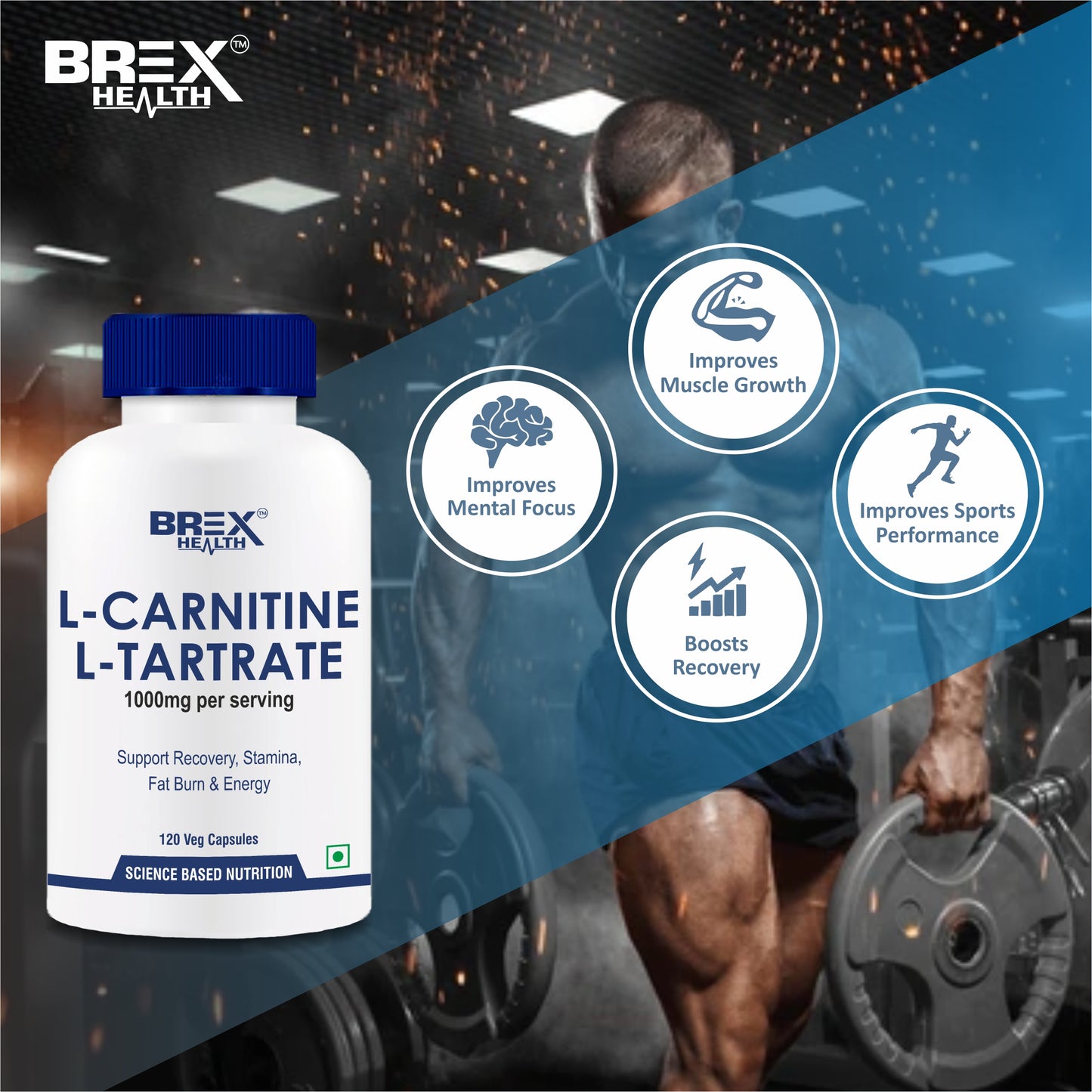 Brexhealth L-Carnitine L-Tartrate 1000mg Pre Workout Supplement | for Men & Women - 120 Vegetarian Capsules