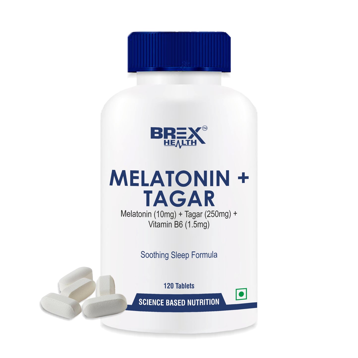 Brexhealth Melatonin 10Mg + Tagar 250Mg Supplement With Vitamin B6 And Calcium | Non-Habit Forming, Restful Sleep, Improved Focus, Relaxed Mind | Good For Eye Health - 120 Vegetarian Tablets