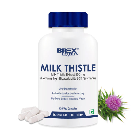 Brexhealth Milk Thistle Extract With 800Mg Of Silybum Marianum Detox Supplement | Healthy Liver | For Men And Women | Helps Boost Metabolism - 120 Veg Capsules