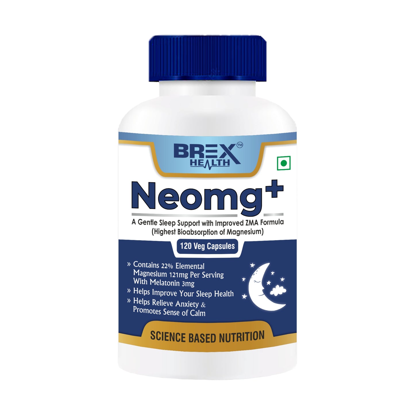 Brexhealth Neomg+ Highest Bioabsorption of Magnesium Glycinate With Zinc, Valerian Root, Vitamin B6 & D3-120 Veg Capsules