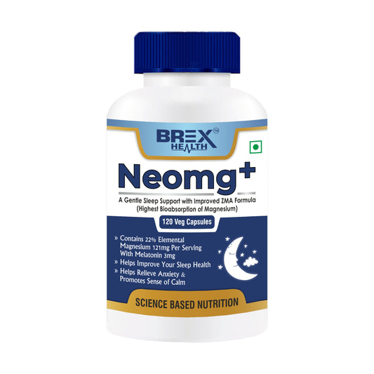 Brexhealth Neomg+ Highest Bioabsorption of Magnesium Glycinate With Zinc, Valerian Root, Vitamin B6 & D3-120 Veg Capsules