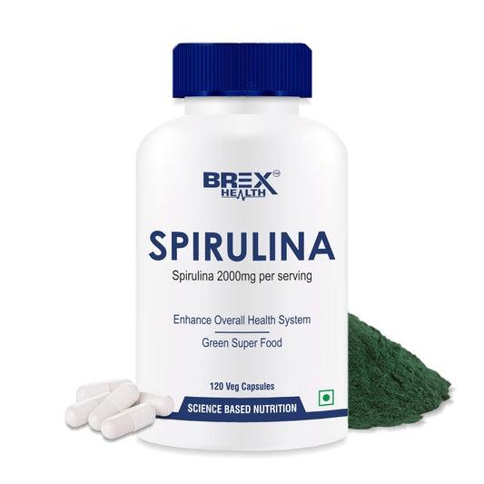 Brexhealth Spirulina 2000mg | GreenSuper Food For Weight Management & Immunity Booster | Supports Healthy Heart | For Men & Women - 120 Vegetarian Capsules