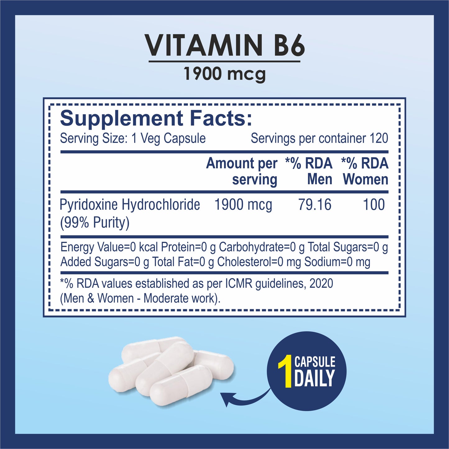 Brexhealth Vitamin B6 (Pyridoxine Hydrochloride) | Supports Immune Health - 120 Veg Capsules