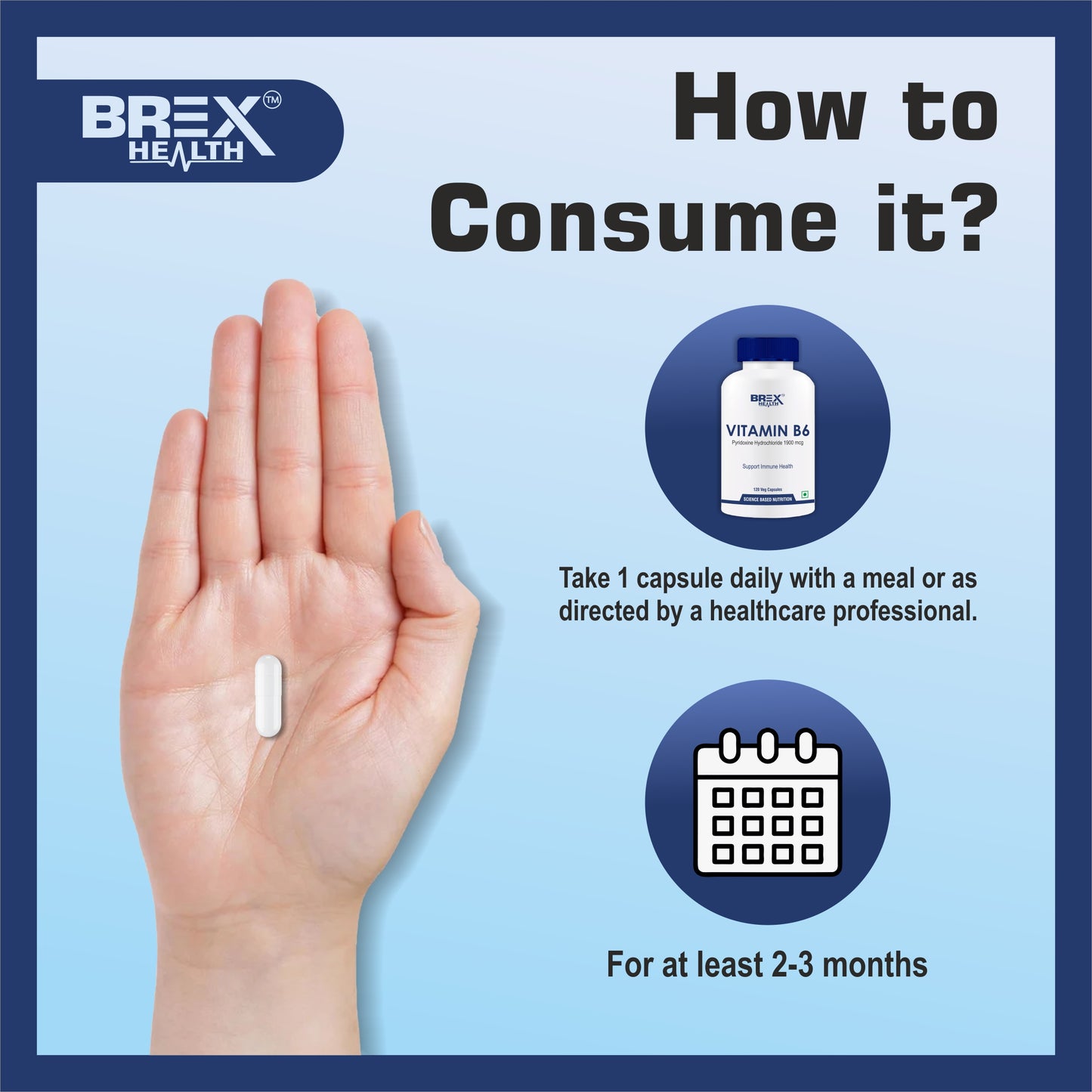 Brexhealth Vitamin B6 (Pyridoxine Hydrochloride) | Supports Immune Health - 120 Veg Capsules