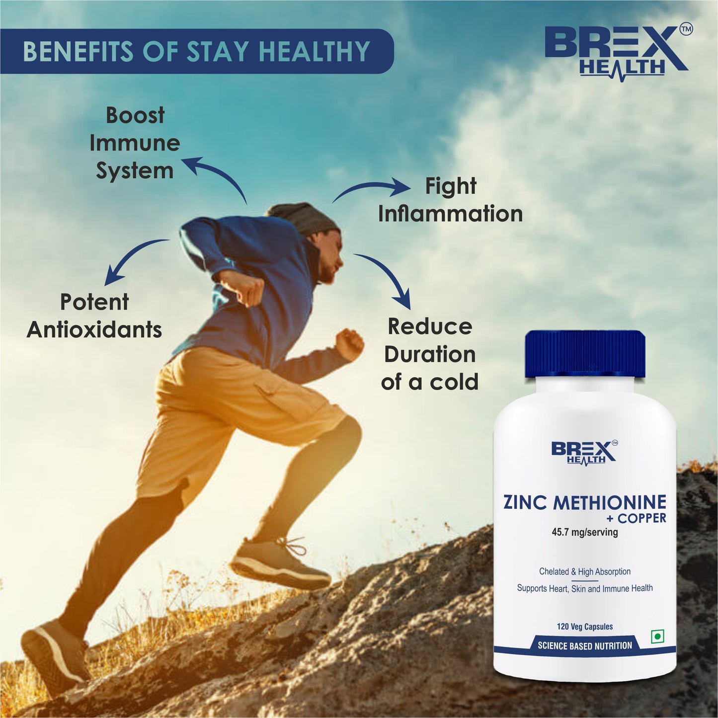 Brexhealth Zinc Methionine Plus Chelated Copper | Antioxidant Supplement | Supports Immune Health - 120 Veg Capsules