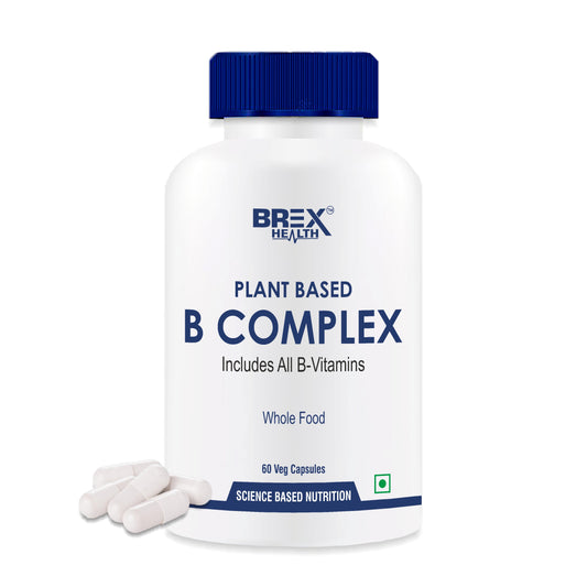 Brexhealth Plant Based Vitamin B Complex with B1, B2, B3, B5, B6, B9 & B12 | 100% RDA | Hair Growth, Boost Energy And Immunity - 60 Vegetarian Capsules