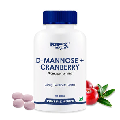Brexhealth D-MANNOSE + CRANBERRY |For UTI Supplements | Antioxidant Rich Supplement for Kidney Health | For Mens And Womens- 90 Tablets