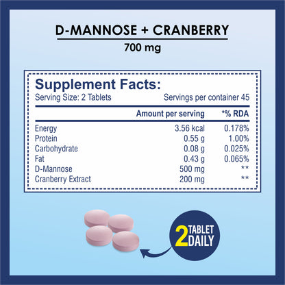 Brexhealth D-MANNOSE + CRANBERRY |For UTI Supplements | Antioxidant Rich Supplement for Kidney Health | For Mens And Womens- 90 Tablets