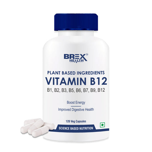 Brexhealth Plant Based Vitamin B12 Supplement | With B1, B2, B3, B5, B6, B7, B9, Moringa | For Digestion And Nerve Health | Hair & Skin Health | For Men & Women - 120 Vegetarian Capsules